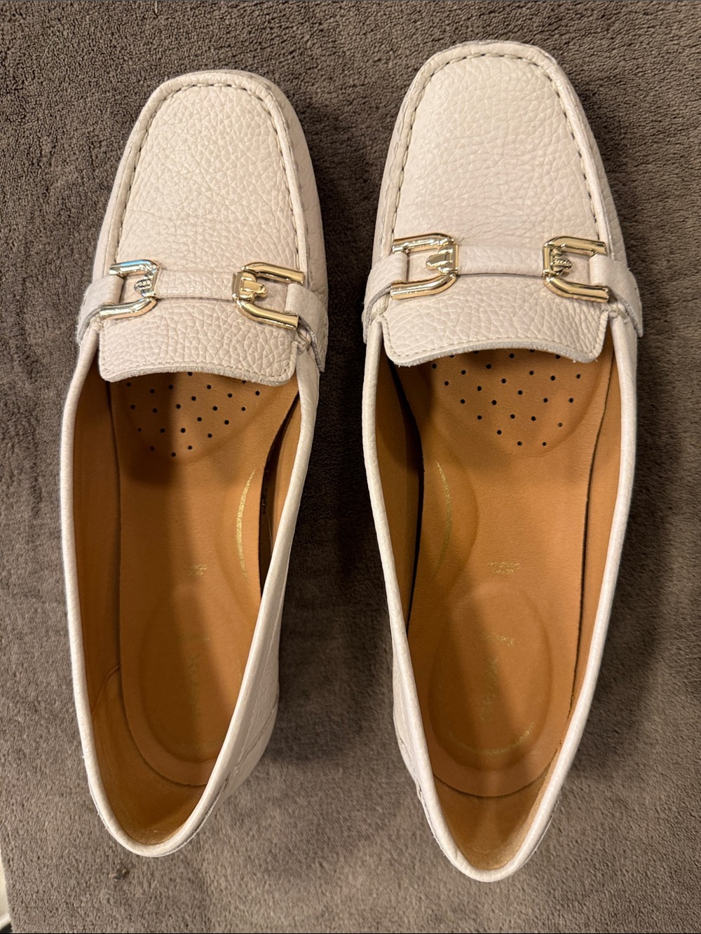 Geox Ivory Leather Penny Loafers with Gold Buckle Detail